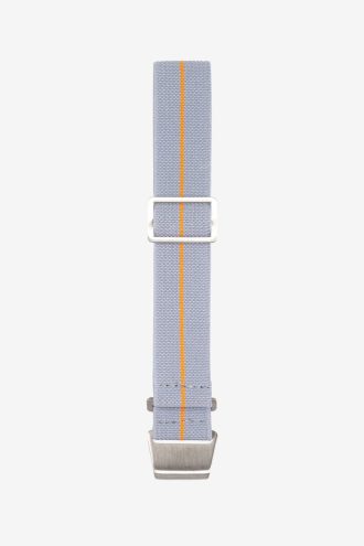 Light grey nylon parachute watch strap with one orange stripe