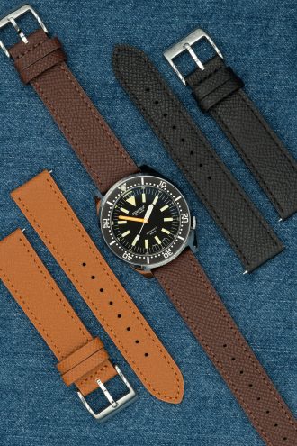 Brown Leather watch strap with stitches - Epsom Texture